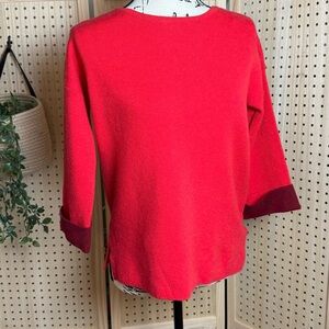 Tahari Red Crew Neck Sweater with Dark Cuffs‎ US XS cashmere-like feel